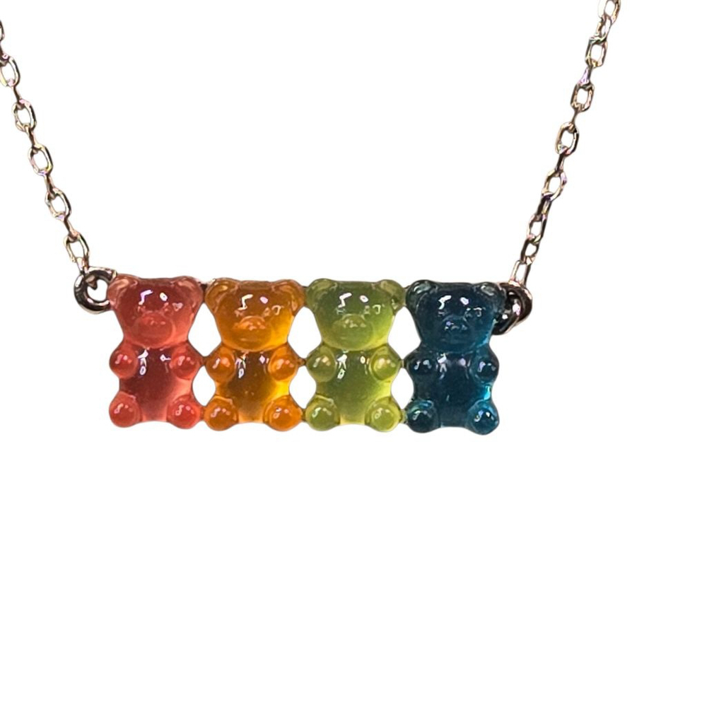 Betsey Johnson Gold Tone Gummy Bear Pendant Necklace Bracelet Set Multicolor - Picture 4 of 11